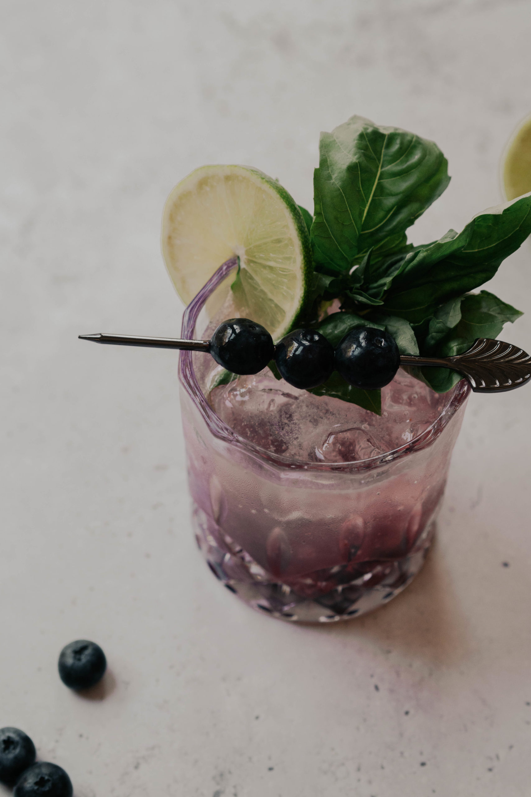 Sparkling Blueberry Basil Smash Cocktail